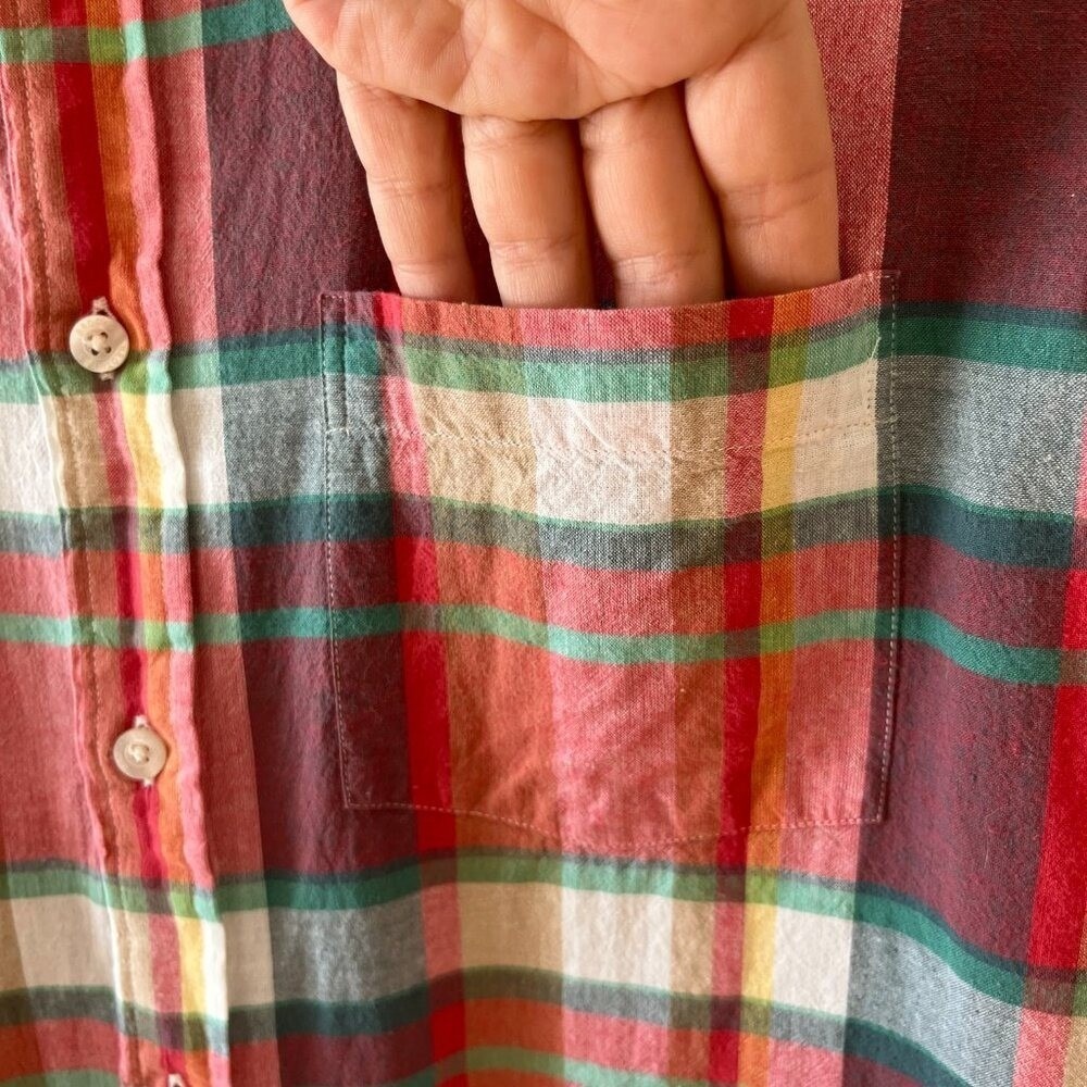 Brooks Brothers Sz L Red Fleece Plaid Button Down Shirt Chest Pocket - Picture 4 of 8
